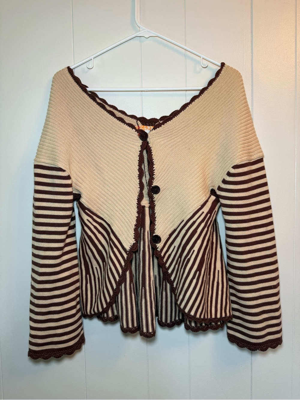 Chelsea & Violet Striped Knit Button-Front Women's Sweater quarter-length sleeve